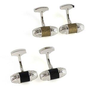 Cross Signed Bullet Style Shape Cufflinks Lot of 2 Pairs Black Golden Silvertone